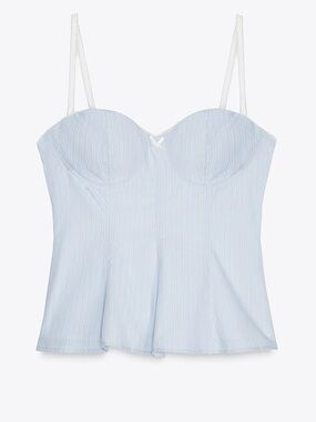 Zara poplin peplum medium Light Blue/white Pinstripe Bustier Cami